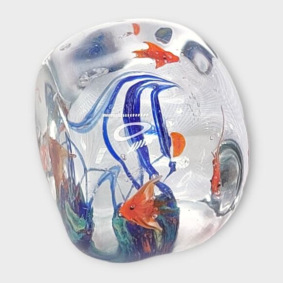 Art Glass Orange Angle Fish Paperweight Cube 2" x 2" x 2" - Picture 3 of 6